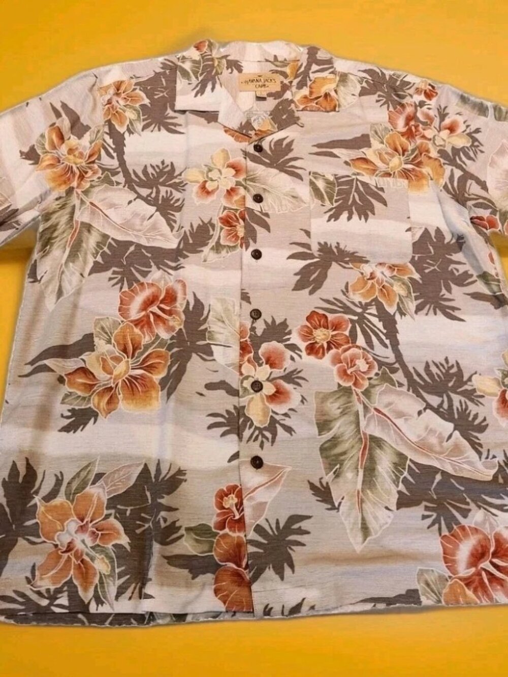 Havana Jack's Cafe Hawaiian Shirt Men's Sz. L Silk Floral Button Up Short Sleeve - Picture 14 of 15